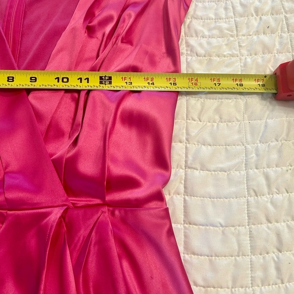 Vibrant Hot Pink Satin Wrap Mini Dress – NWT  Size M ✨ - Picture 4 of 8